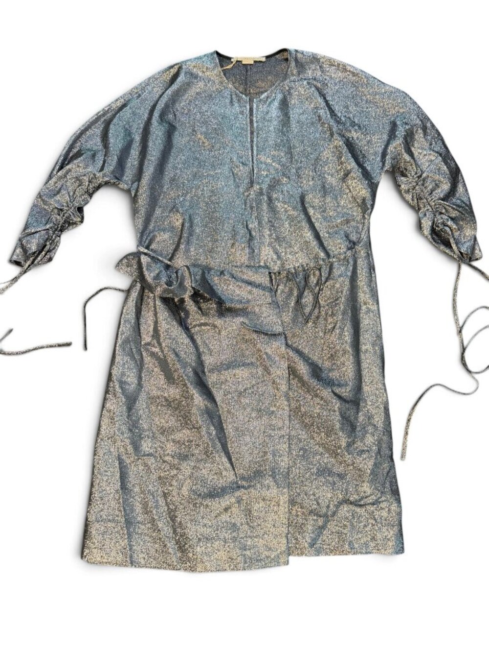 STELLA McCARTNEY - Gali Gathered Lurex Dress NWT Metallic Blue Silver - IT 42